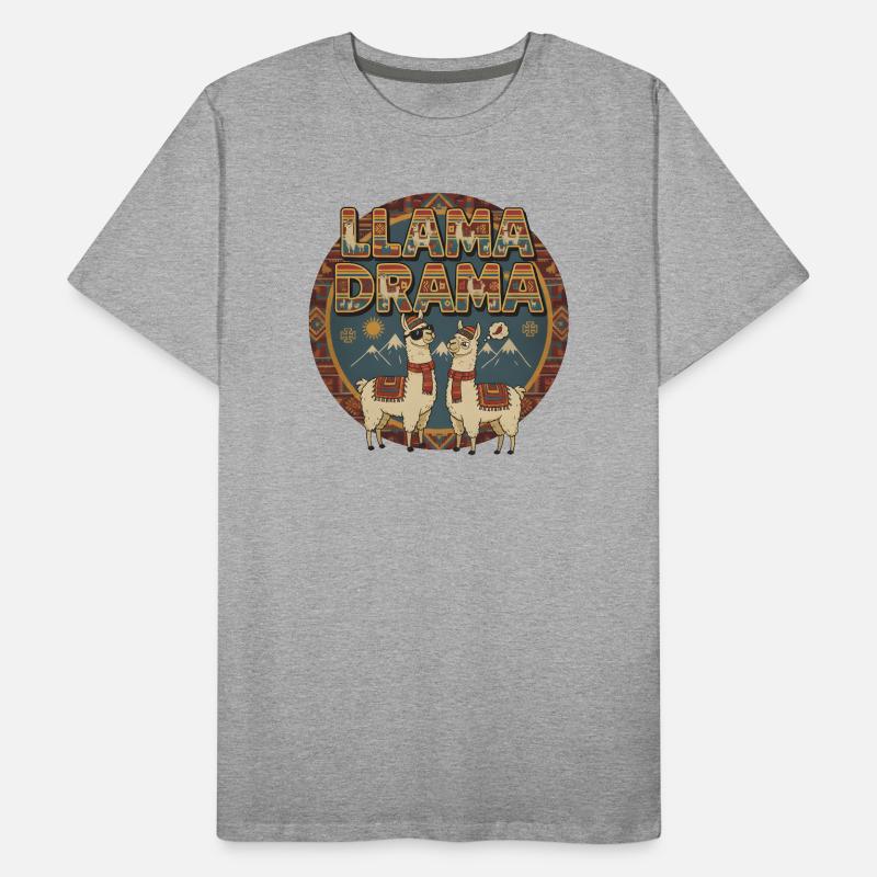 Llama Drama Retro Alpacas Mountains Design Men's Premium Organic T-Shirt