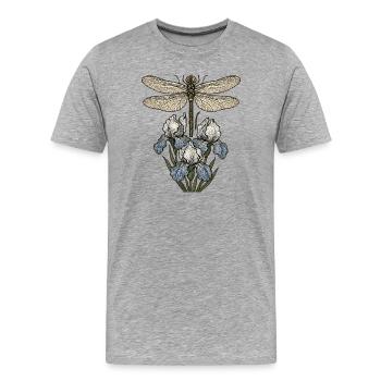 Dragonfly over iris flowers - Men's Premium Organic T-Shirt - heather grey - Front - Damien (186cm)