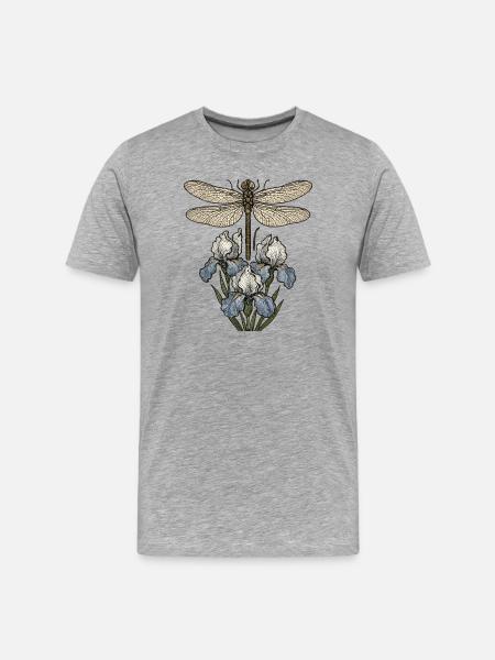 Dragonfly over iris flowers - Men's Premium Organic T-Shirt - heather grey
