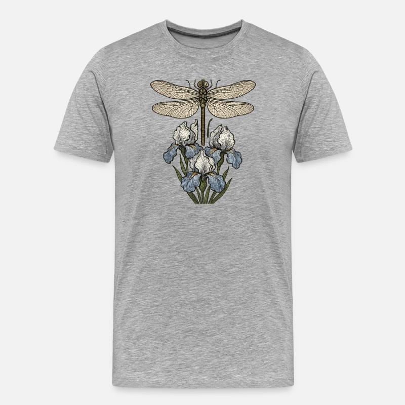 Libelle über Irisblüten - Männer Premium Bio T-Shirt - Grau meliert