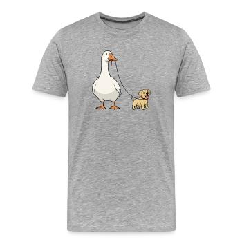 Goose Dog Duo on Leash Ribbon - Men's Premium Organic T-Shirt - heather grey - Front - Damien (186cm)