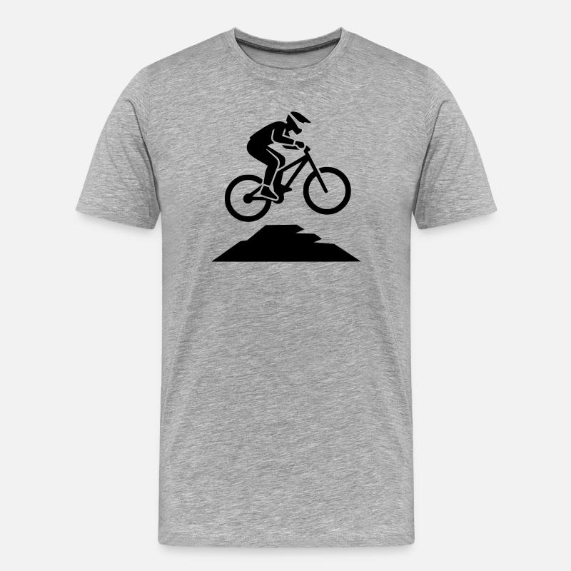 MTB Sprung Biker Silhouette - Männer Premium Bio T-Shirt - Grau meliert