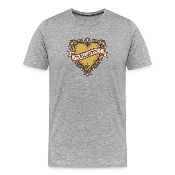 Goldschätzerle - badisches Sprichwort Dialekt - Männer Premium Bio T-Shirt - Grau meliert - Vorne - Damien (186cm)