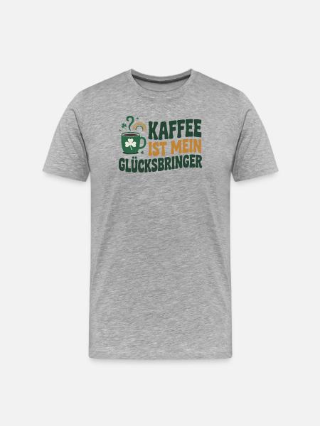 Kaffee ist mein Glücksbringer - Männer Premium Bio T-Shirt - Grau meliert