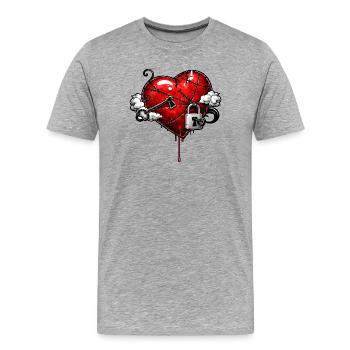Scarred heart with lock - Men's Premium Organic T-Shirt - heather grey - Front - Damien (186cm)