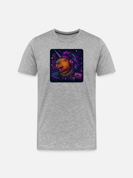 Capybara Einhorn Party - Männer Premium Bio T-Shirt - Grau meliert