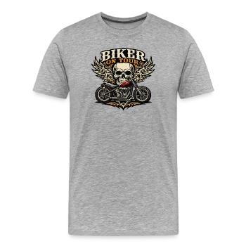 Biker on Tour Skull Motif with Tribals - Men's Premium Organic T-Shirt - heather grey - Front - Damien (186cm)