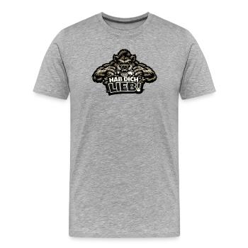 Grizzly Motiv: Hab Dich Lieb! - Provokanter Spruch - Männer Premium Bio T-Shirt - Grau meliert - Vorne - Damien (186cm)