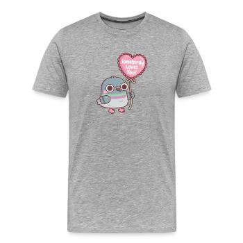 Pigeon mignon avec un ballon en forme de cœur Un oiseau t’aime - T-shirt bio Premium Homme - gris chiné - Devant - Damien (186cm)
