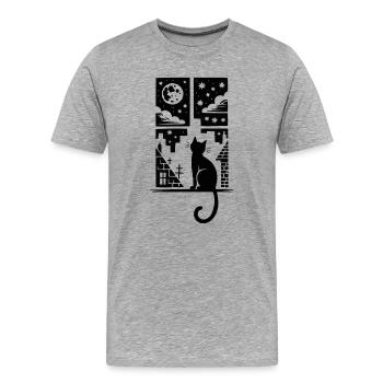 Katze am Fenster Mondnacht - Männer Premium Bio T-Shirt - Grau meliert - Vorne - Damien (186cm)