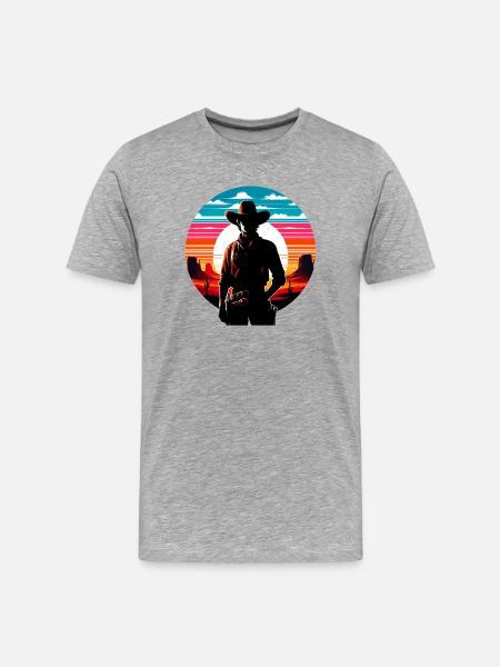 Desert Cowboy Sunset Silhouette - Men's Premium Organic T-Shirt - heather grey
