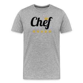 Chef Suprême : Couronne et 5 Étoiles Or - T-shirt bio Premium Homme - gris chiné - Devant - Damien (186cm)
