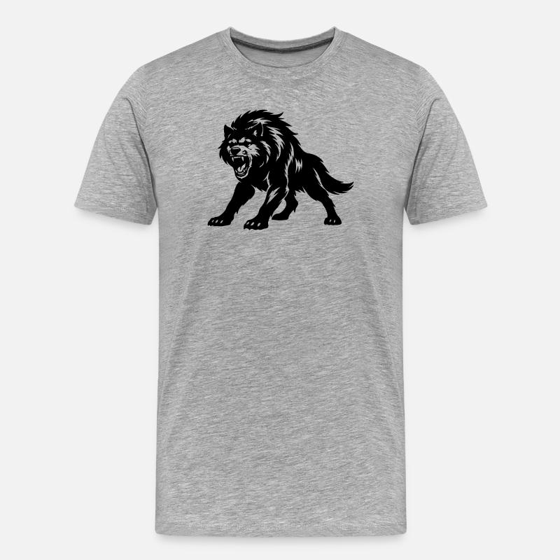 Wolf Silhouette - Männer Premium Bio T-Shirt - Grau meliert