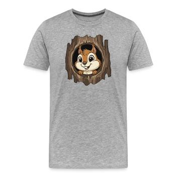 Waldchipmunk im Baumloch - Männer Premium Bio T-Shirt - Grau meliert - Vorne - Damien (186cm)