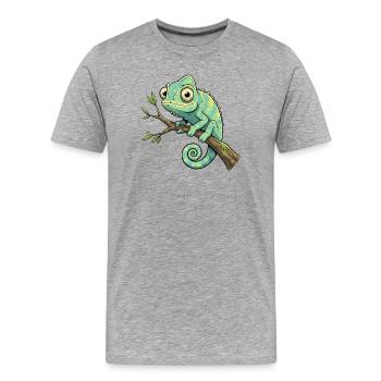 Caméléon sur une branche - T-shirt bio Premium Homme - gris chiné - Devant - Damien (186cm)