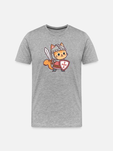 Heroic Knight Cat - Men's Premium Organic T-Shirt - heather grey