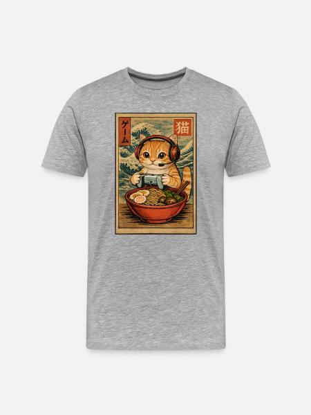 Japanese Ramen Cat Gaming Otaku Noodle Bowl - Men's Premium Organic T-Shirt - heather grey