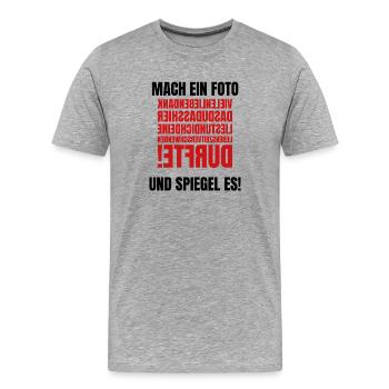 Prendre une photo - Texte miroir - T-shirt bio Premium Homme - gris chiné - Devant - Damien (186cm)