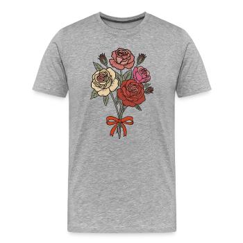 Bouquet de roses romantique classique avec ruban rouge - T-shirt bio Premium Homme - gris chiné - Devant - Damien (186cm)