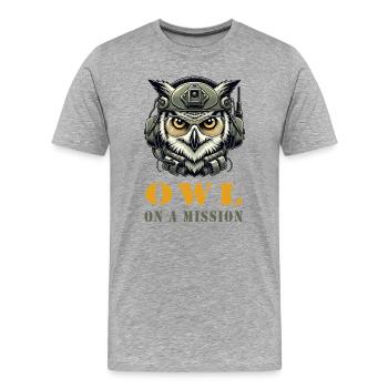 Hibou en mission - T-shirt bio Premium Homme - gris chiné - Devant - Damien (186cm)