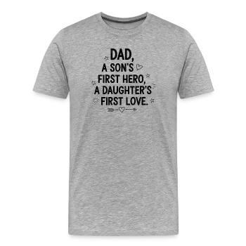 Papa Der Erste Held Des Sohnes Erste Liebe Tochter - Männer Premium Bio T-Shirt - Grau meliert - Vorne - Damien (186cm)