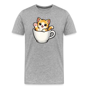 Un chaton dans un gobelet - T-shirt bio Premium Homme - gris chiné - Devant - Damien (186cm)