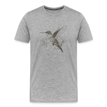 Colibri géométrique avec filet - T-shirt bio Premium Homme - gris chiné - Devant - Damien (186cm)