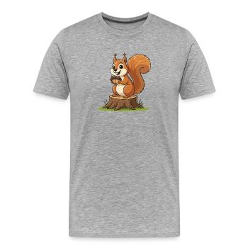 Eichhörnchen am Baumstumpf mit Eichel - Männer Premium Bio T-Shirt - Grau meliert - Vorne - Damien (186cm)
