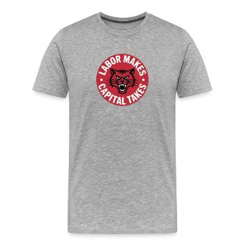 Arbeit schafft, Kapital nimmt – Sozialismus-Logo-Abzeichen - Männer Premium Bio T-Shirt - Grau meliert - Vorne - Damien (186cm)