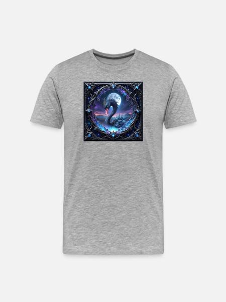 Monddrachen-Schwan in Filigran. - Männer Premium Bio T-Shirt - Grau meliert