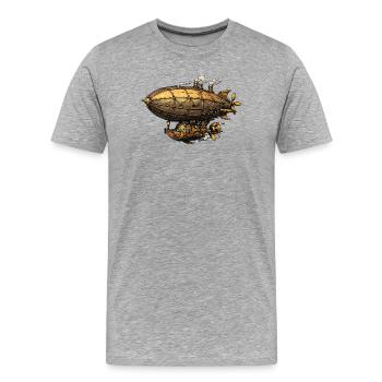 Steampunk Luftschiff Zeppelin - Männer Premium Bio T-Shirt - Grau meliert - Vorne - Damien (186cm)