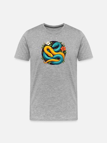 Two Python Snakes in Flower Ring - Men's Premium Organic T-Shirt - heather grey