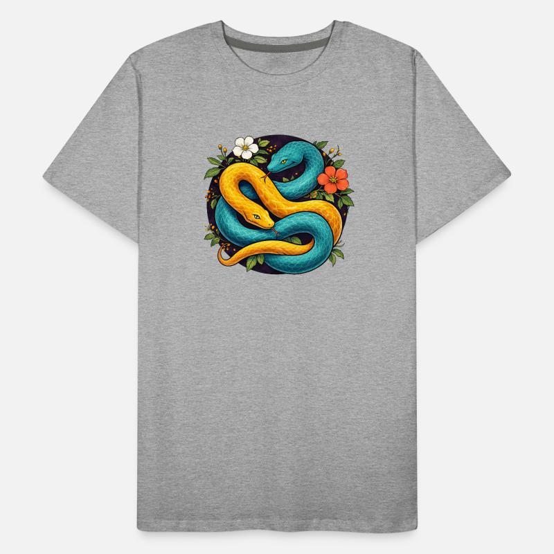 Deux serpents python dans l’anneau fleuri T-shirt bio Premium Homme