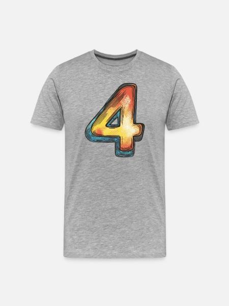 4 Zahl Bunt - Männer Premium Bio T-Shirt - Grau meliert