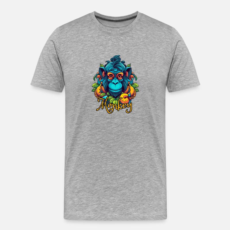 Neon-Tropenaffe Kopf - Männer Premium Bio T-Shirt - Grau meliert