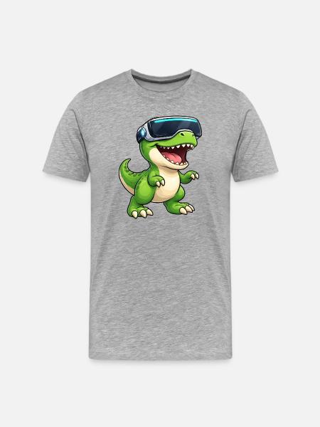Tino Dinosaur T-Rex VR Gamer Computer-nørd - Herre Premium T-shirt økologisk - grå meleret