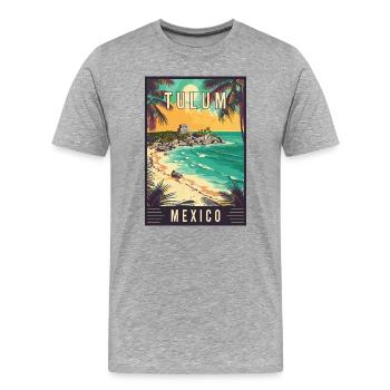 Entdecken Sie Tulum im tropischen Paradies Mexikos - Männer Premium Bio T-Shirt - Grau meliert - Vorne - Damien (186cm)