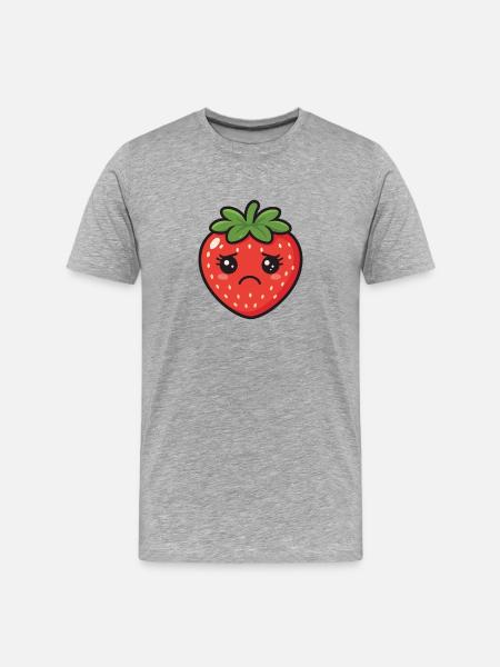 Kawaii Erdbeere Traurig Motiv - Männer Premium Bio T-Shirt - Grau meliert