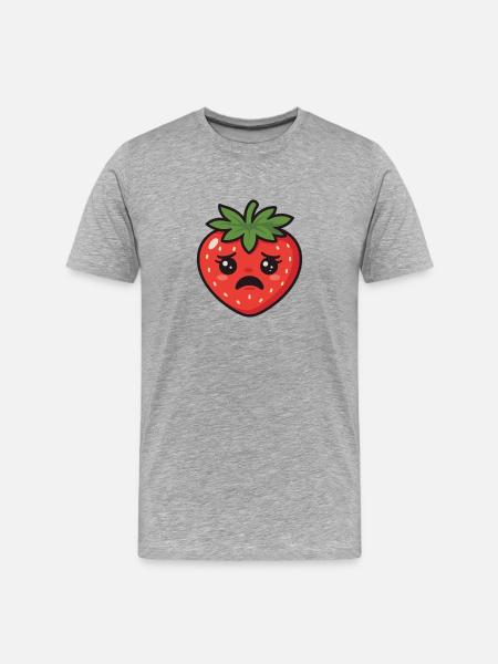 Worried Strawberry Cartoon - Men's Premium Organic T-Shirt - heather grey