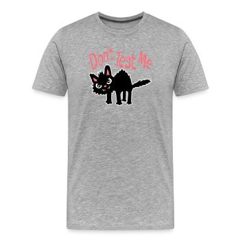 Ne me teste pas, chat coquin, citation drôle : logo - T-shirt bio Premium Homme - gris chiné - Devant - Damien (186cm)
