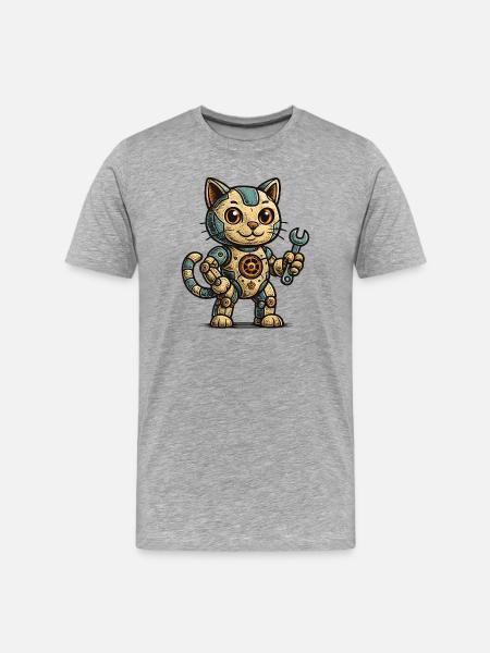 Steampunk-Katze Schrauberheld - Männer Premium Bio T-Shirt - Grau meliert