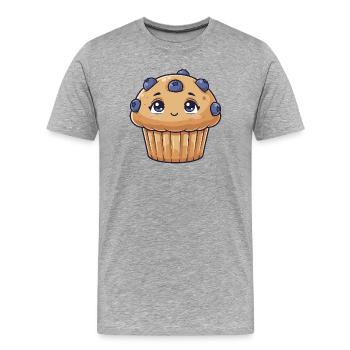 Dessin animé Kawaii Blueberry Muffin - T-shirt bio Premium Homme - gris chiné - Devant - Damien (186cm)