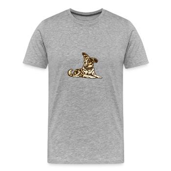 Caramel Dog allongé - T-shirt bio Premium Homme - gris chiné - Devant - Damien (186cm)