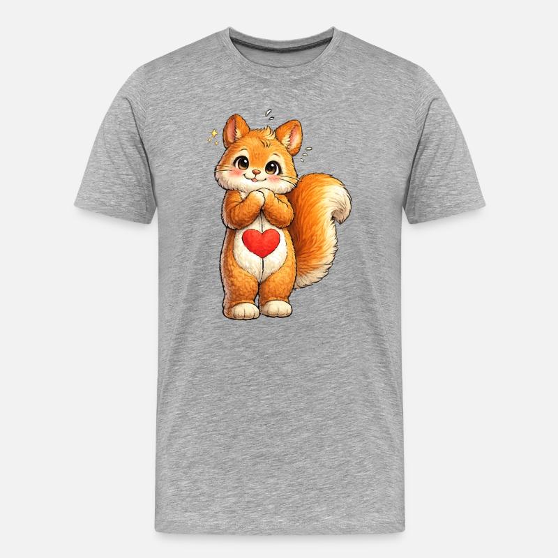 Schüchternes Eichhörnchen mit rotem Herz - Männer Premium Bio T-Shirt - Grau meliert