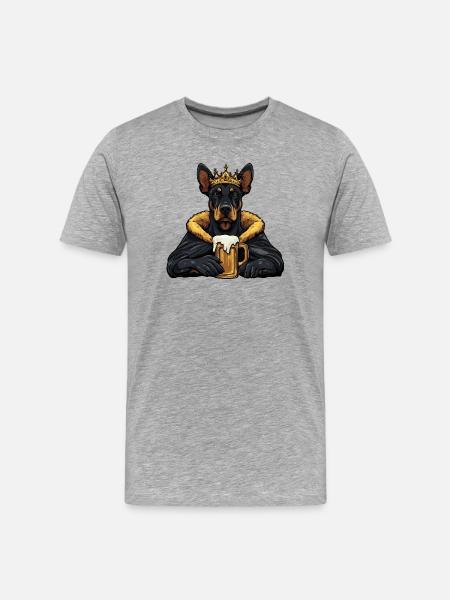 Doberman Dog Beer King - Men's Premium Organic T-Shirt - heather grey