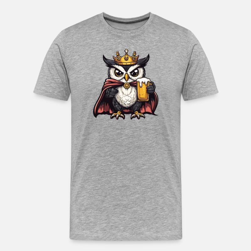 Eule Bier König - Männer Premium Bio T-Shirt - Grau meliert