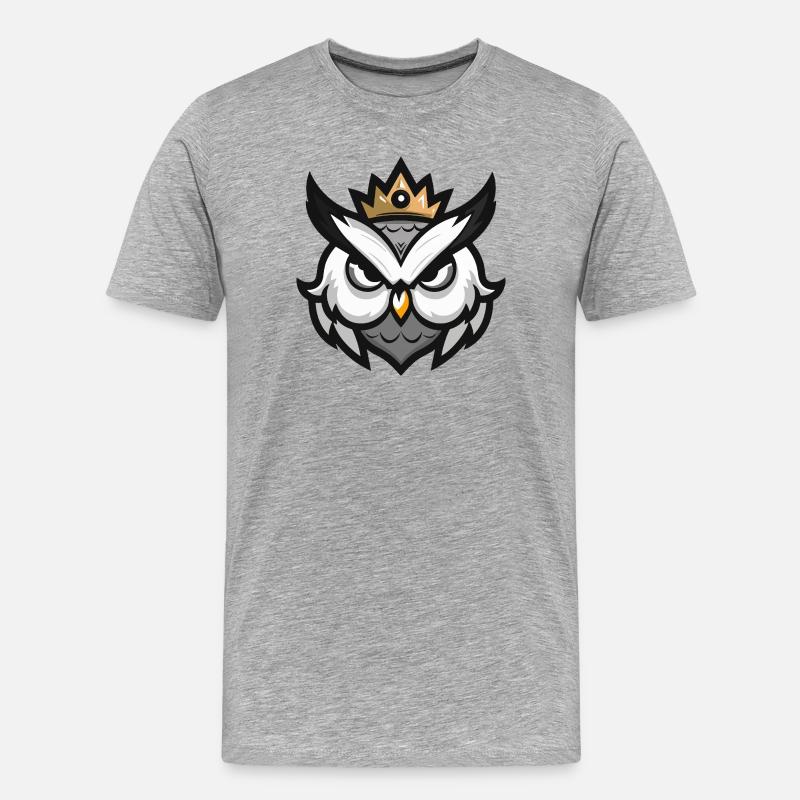 Eule Kopf Krone - Männer Premium Bio T-Shirt - Grau meliert