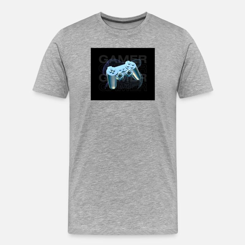 Neonblauer Controller 3D - Männer Premium Bio T-Shirt - Grau meliert