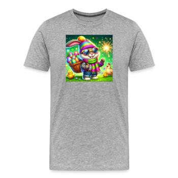 Lapin de Pâques avec panier à œufs et cierge magmage à paillettes - T-shirt bio Premium Homme - gris chiné - Devant - Damien (186cm)