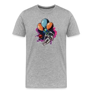 Astronaute avec essaim de ballons dans l’espace - T-shirt bio Premium Homme - gris chiné - Devant - Damien (186cm)